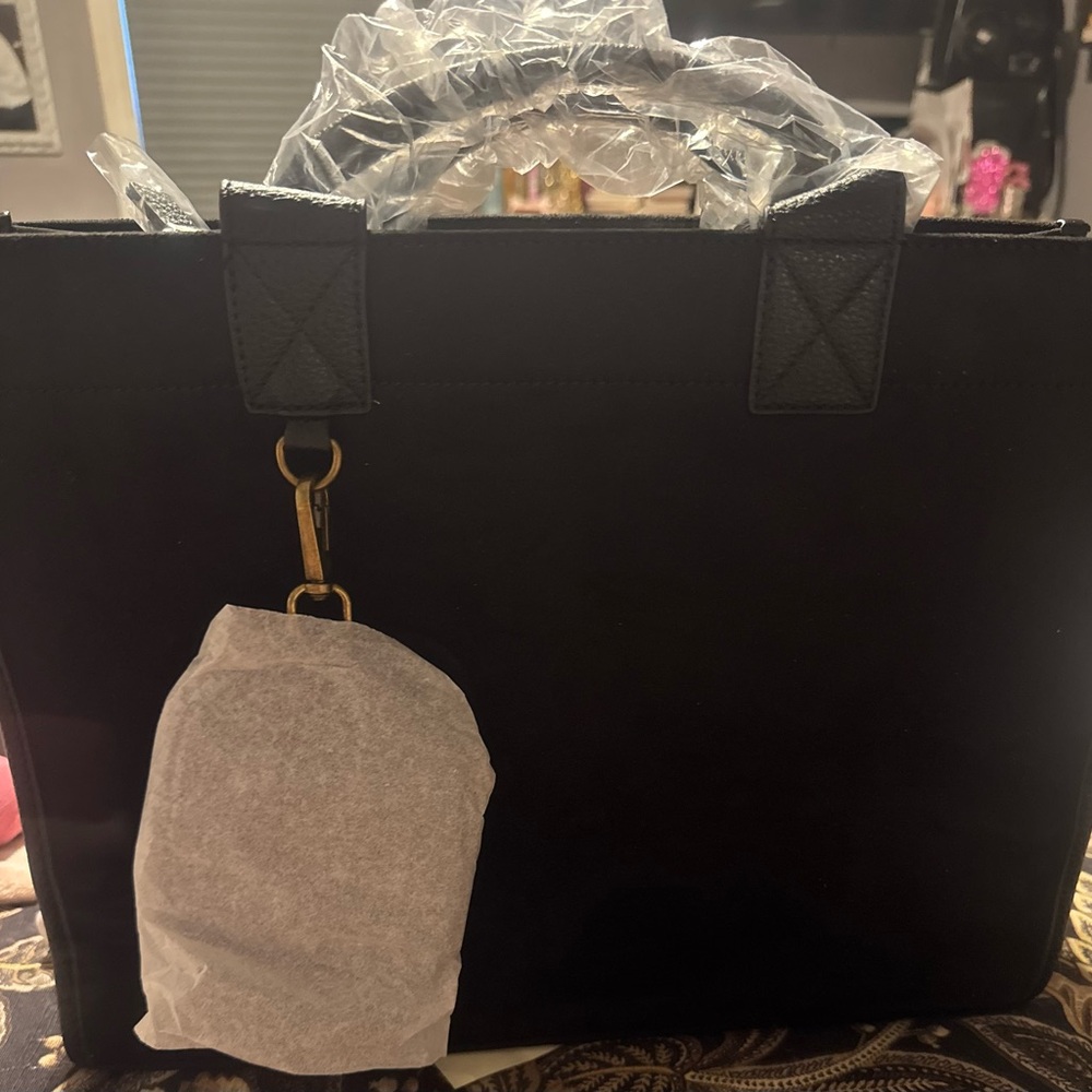 Classic Black Suede Tote Bag - Women's Handbag